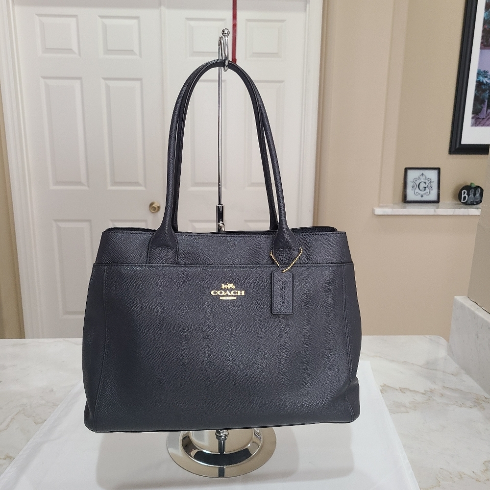 Coach Casey Blue Leather Tote Bag Work Office Minimalist Classic